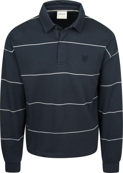 Lyle and Scott Rugby Polo Streep Navy - Maat L - Heren - Longsleeve polo