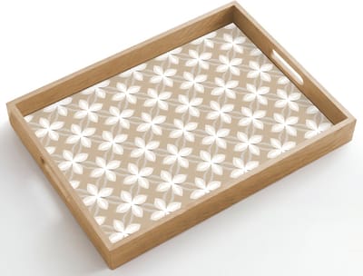 Dienblad hout 50x35 cm - Schootdienblad - Patroon - Symmetrisch - Beige - Borrelplank rechthoek - Plateau dienbladen