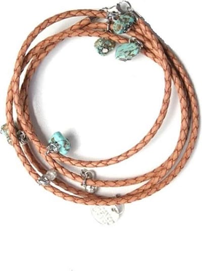 Heaven Eleven - dames - armband - smal - leer - wikkel - turquoise - turkoois - 6mm - 17cm