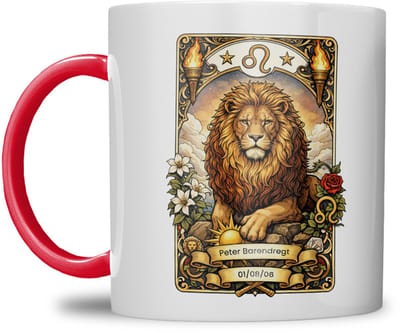 Sterrenbeeld mok - Leeuw - Rood - Tarot mok - Gepersonaliseerd met naam en datum