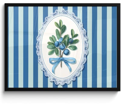 Poster in lijst - Fotolijst 70x50 cm - Posters - Illustratie - Bessen - Blauw - Strepen - Posterlijst zwart - Decoratie - Wanddecoratie woonkamer - Muurdecoratie slaapkamer