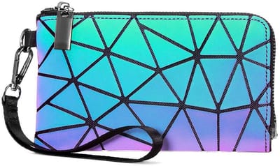 Dailygoods- Damesportemonnee Geometrisch - Holografisch - PU-leer - Ritssluiting - Capaciteit 1 Hoofdvak/3 Kaartvakken - Afneembare Polsband - Clutch