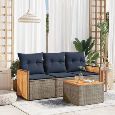 vidaXL - 4-delige - tuinbankset - met - kussens, - grijs - polyrotan