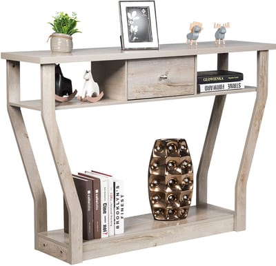COSTWAY Consoletafel met lade en plank, haltafel van hout, entreetafel, bijzettafel voor ingang, woonkamer, slaapkamer, 120 x 30 x 81 cm