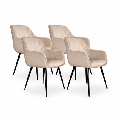 DS4U® - Gaby eetkamerstoel - Set van 4 - Champagne - Velvet - Armleuningen
