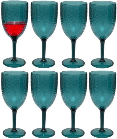 5Five Wijnglazen Estiva - 8x - blauw transparant - onbreekbaar kunststof - 350 ml - camping/outdoor