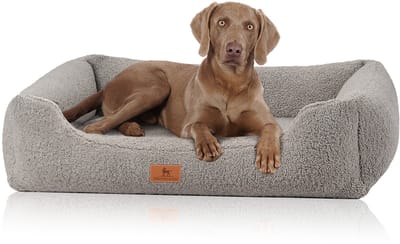 Knuffelwuff orthopedisch hondenbed Wollekopp van knuffelzacht teddymateriaal M-L 85 x 63cm Grijs
