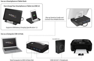 StarTech 3-voudige USB 3.0 Hub met Fast Charging aansluiting Zwart