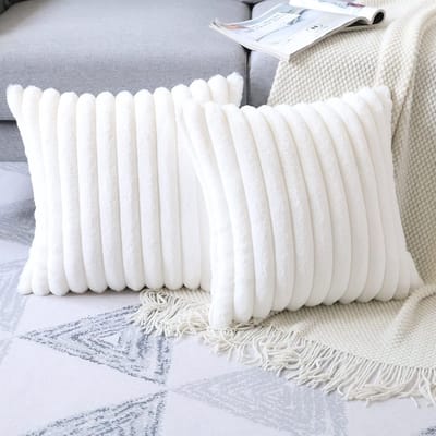 MIVRAY Kussenslopen – Kussensloop Set Van 2 Met Pluche, Zachte Decoratieve Kussenslopen Voor Sofa, Slaapkamer En Woonkamer – Fluweel – Wit
