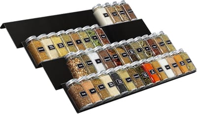 Famanu - Kruidenlade organizer set van 8 – verstelbaar kunststof – zwart – voor keukenlade of kast