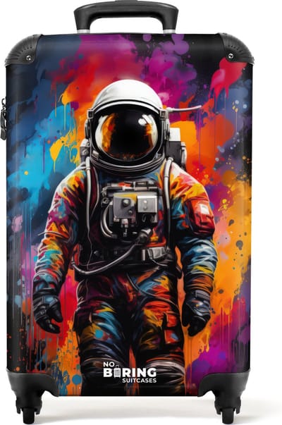 NoBoringSuitcases.com® - Handbagage koffer lichtgewicht - Reiskoffer trolley - Astronaut omringd door graffiti - Rolkoffer met wieltjes - Past binnen 55x40x20 en 55x35x25