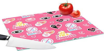 Glazen Snijplank - 39x28 - Meisjes - Roze - Prinses - Patroon - Snijplanken Glas