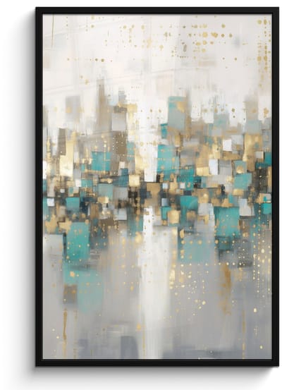 Poster in lijst - Fotolijst 80x120 cm - Posters - Abstract - Blokken - Goud - Skyline - Posterlijst zwart - Decoratie - Wanddecoratie woonkamer - Muurdecoratie slaapkamer
