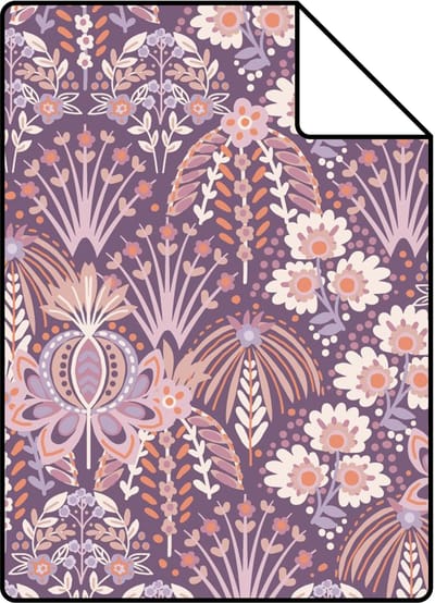 Proefstaal ESTAhome behang vintage bloemen in art nouveau stijl paars - 26.5 x 21 cm - 130973-S