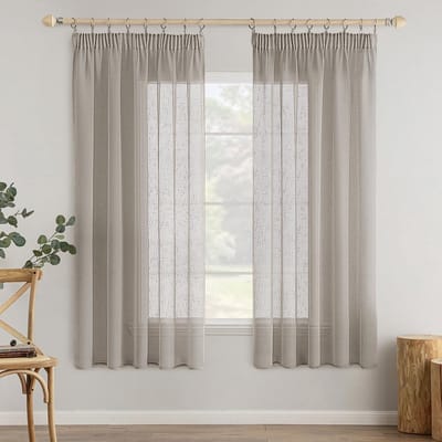 Transparante gordijnen met plooiband voor kamers - 140 x 145 cm - Donkergrijs