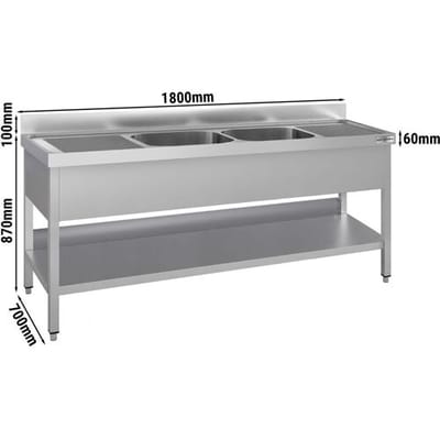 GGM Gastro Spültisch ECO - 1800x700mm - mit Grundboden - mit 2 Becken mittig
