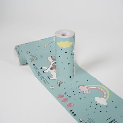 EENHOORN BEHANGRAND | Zelfklevend - turquoise roze geel - A.S. Création Lovely Kids