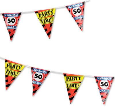 Q2P - Slingers - 50 Jaar - Verjaardag Versiering - Abraham - Verkeersbord - Vlaggenlijn - Feest Versiering - 10 meter