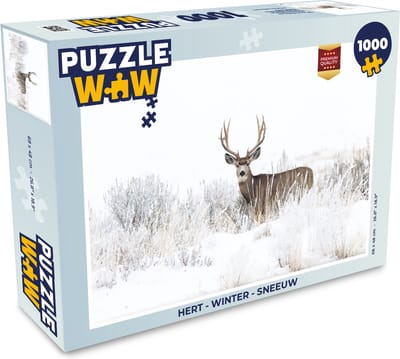 Puzzel Hert - Winter - Sneeuw - Dieren - Seizoenen - Wit - Legpuzzel - Puzzel 1000 stukjes volwassenen