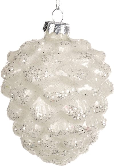 Goodwill Kerstbal Dennenappel Glas Wit H 10 cm Voordeelaanbod Per 3 Stuks