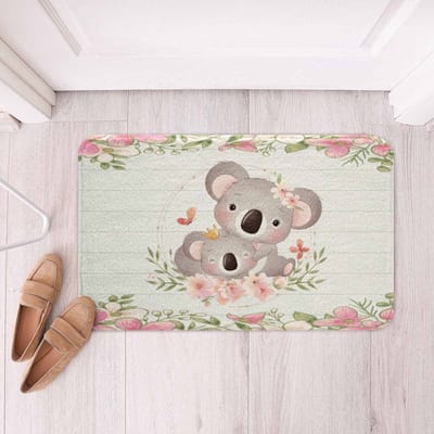 Cartoon Koala Vloerkleed Kawaii Wilde Dieren Tapijt Bloemen Vloermat voor Badkamer Woonkamer Achtertuin Antislip Entree Deurmat 40x60cm