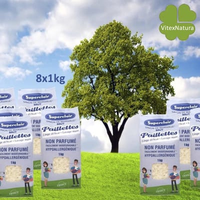 SUPERCLAIR ZEEPVLOKKEN NATUREL 8 x 1kg | Zonder geur Zonder kleur | Met Eco Cert KEURMERK | Multifunctioneel