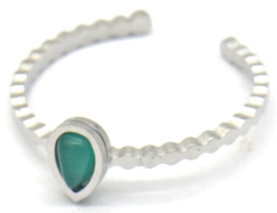 Ring met Druppel - RVS - One Size - Zilverkleurig en Groen