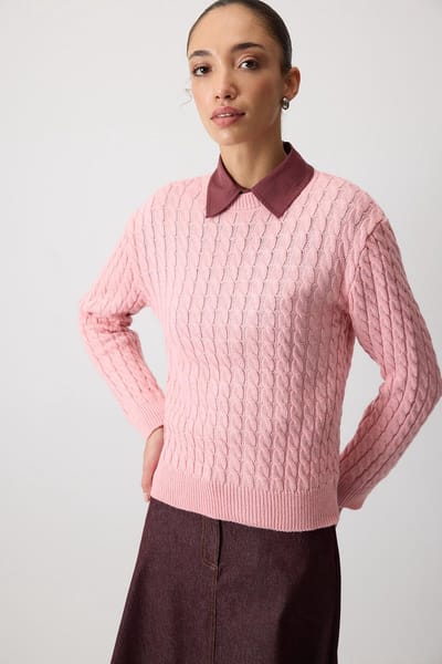Touché Privé - Gebreide kabeltrui - Roze - Dames