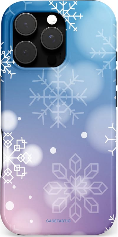 Casetastic hoesje geschikt voor Apple iPhone 16 Pro - MagSafe - Dubbellaagse bescherming - Winterse Sneeuwvlokken - Fashion Case - Lichtblauw Lavendel Lichtgrijs Lichtroze