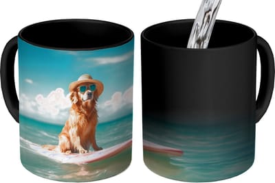 Magische Mok - Foto op Warmte Mokken - Koffiemok - Zeewater - Hond - Golden retriever - Zonnebril - Magic Mok - Beker - 350 ML - Theemok