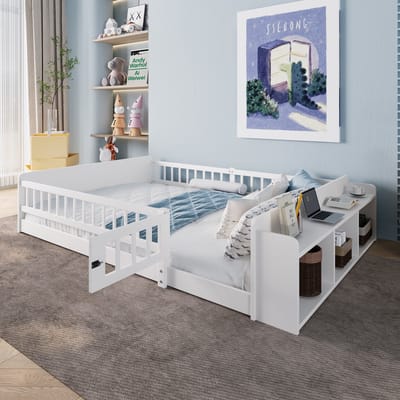 Kinderbed - 140x200 cm - Met Open Opbergruimte En Planken - Zonder Matras - Grenenhout - Wit