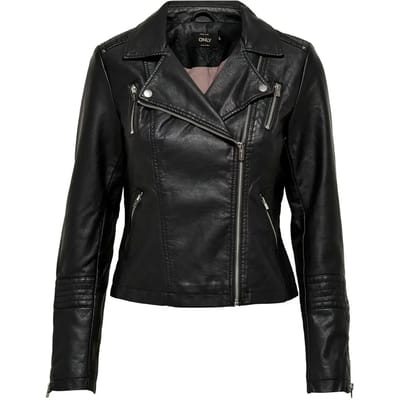 Only zwarte dames jas   Punt kraag   Slim Fit   Borstzakken   Imitatieleer patroon   Ritssluiting   Lange mouw Zwart 44