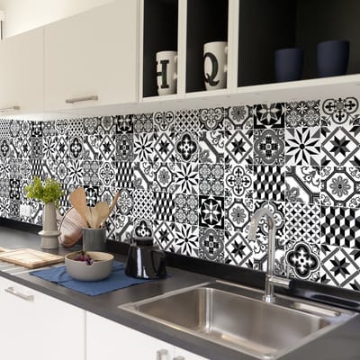 Zelfklevende tegelmuurstickers voor keuken en badkamer - 30 Azulejos Caracena cementtegelstickers - 30 stickers 15x15cm