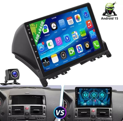 ESSGOO Autoradio - Geschikt Voor Mercedes Benz C-Klasse W204 S204 - Draadloos Apple Carplay & Android Auto - Android 15 - 4+64GB - navigatiesysteem - Bluetooth USB FM RDS - Achteruitrijcamera