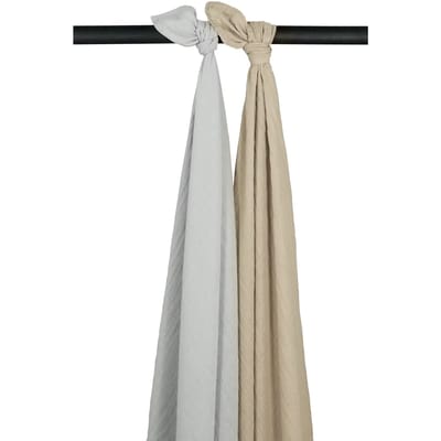 Meyco Baby Uni swaddle - 2-pack - pre-washed hydrofiel - light grey/sand - 120x120cm