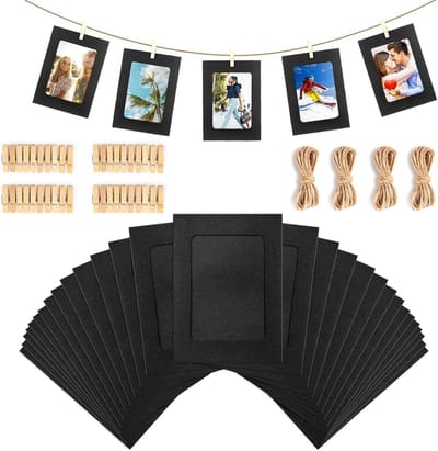 30 Stuks Papieren Fotolijsten 11,5 x 15,5 cm met Mini Houten Klemmen en Touw voor Wanddecoratie Thuis, School en Kantoor