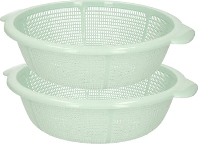 Plasticforte keuken vergiet - 2x stuks - mintgroen - 31 x 9,5 cm - kunststof - afgieten van groente en pasta