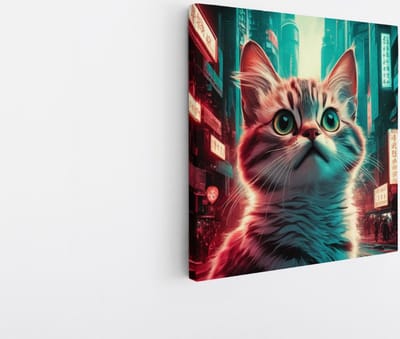 Saammp Canvas Schilderij - Kat - kleurrijk - Abstract - Dieren - 20x20 - Foto op canvas - Wanddecoratie - Muurdecoratie Woonkamer - Slaapkamer decoratie - Canvas Print