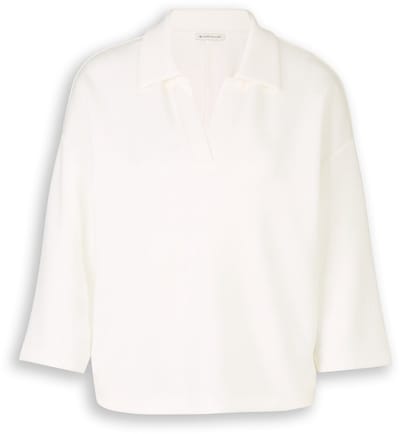 Tom Tailor - Loose fit scuba shirt met lange mouwen en polokraag - Maat XXL - Whisper White