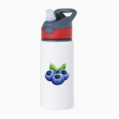 Hacebo® - Blauwe bessen waterfles met rietje rood - Fruitschaal - Fruit liefhebbers - Bosbes - blaadjesfruit - gezond eten - water fles - 650ML