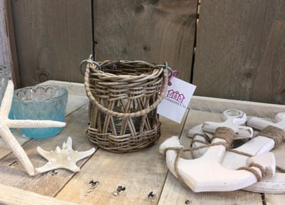 Rieten Windlichtjes Mini - Set van 2 - 10x10 cm - Rotan Theelichthouders - Landelijke Decoratie - Decoshoppen.nl