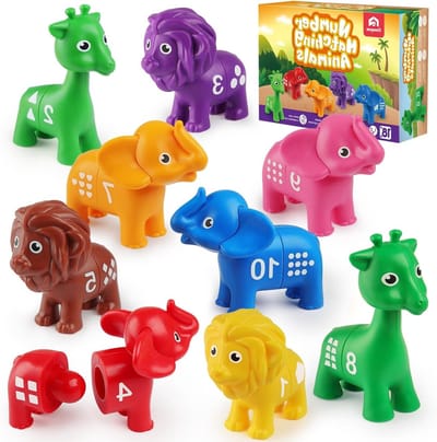 Digitale match speelgoedset met dubbelzijdige tellers voor dieren, Montessori wiskunde puzzel voor peuters van 3-5 jaar, motorische vaardigheden en leren rekenen