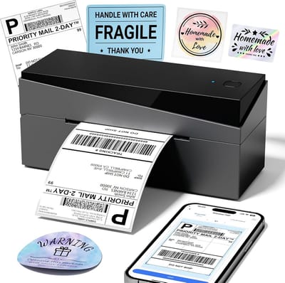 Thermische Labelprinter - Verzendlabel Printer - Pakketten Versturen - Draadloze Bluetooth Connectie - 4x6 Inch - Zwart