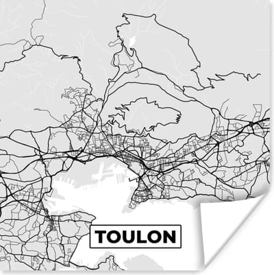 Poster Toulon - Frankrijk - Plattegrond - Kaart - Stadskaart - 100x100 cm XXL