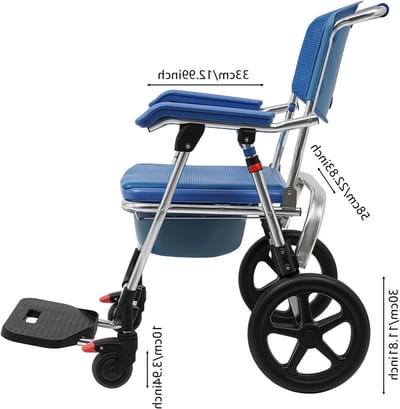 Douchestoel met wielen - Toiletstoel mobiel - Ondersteuning bij douchen - 4-in-1 functie - Max 150 kg - Blauw