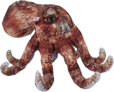 Pia Soft Toys Knuffeldier Inktvis/octopus - zachte pluche stof - premium kwaliteit knuffels - bruin - 30 cm - Inktvis/octopusen