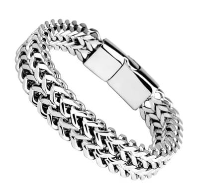 Herenarmband - Magnetische Gesp - Gevlochten voor en achter - RVS