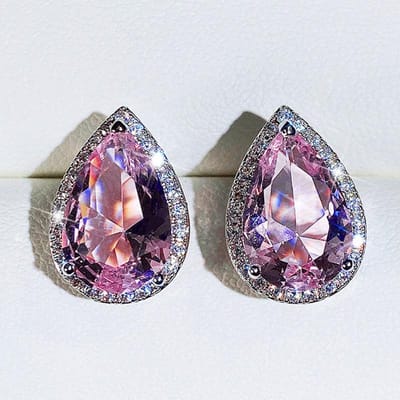 Huitan Romantische Druppelvormige Roze CZ Oorbellen voor Vrouwen Mode Veelzijdige Dames Accessoires Feest Sieraden Beste Cadeaus gray