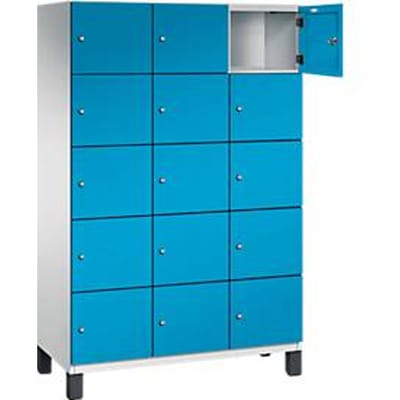C+P Cambio lockerkast, 3 vakken, 15 vakken, op poten, B 1200 x D 525 x H 1980 mm, lichtgrijs/lichtblauw