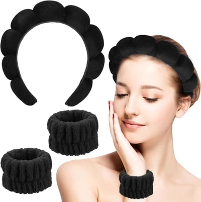 Zachte Make-up Hoofdband en Polsband Set voor Vrouwen - Ideaal voor Gezichtsreiniging, Make-up Verwijderen, Spa en Yoga Activiteiten
